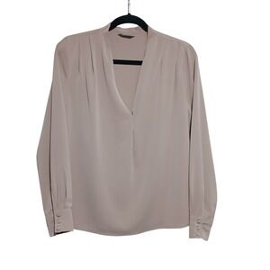 Lichi‎ Women's Blouse Top Long Sleeve V Neck Pleated Front Taupe Small